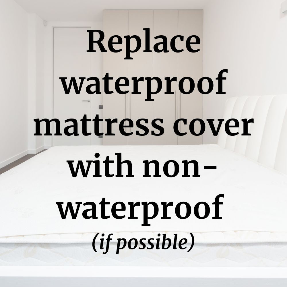 mattress cover with text overlay
