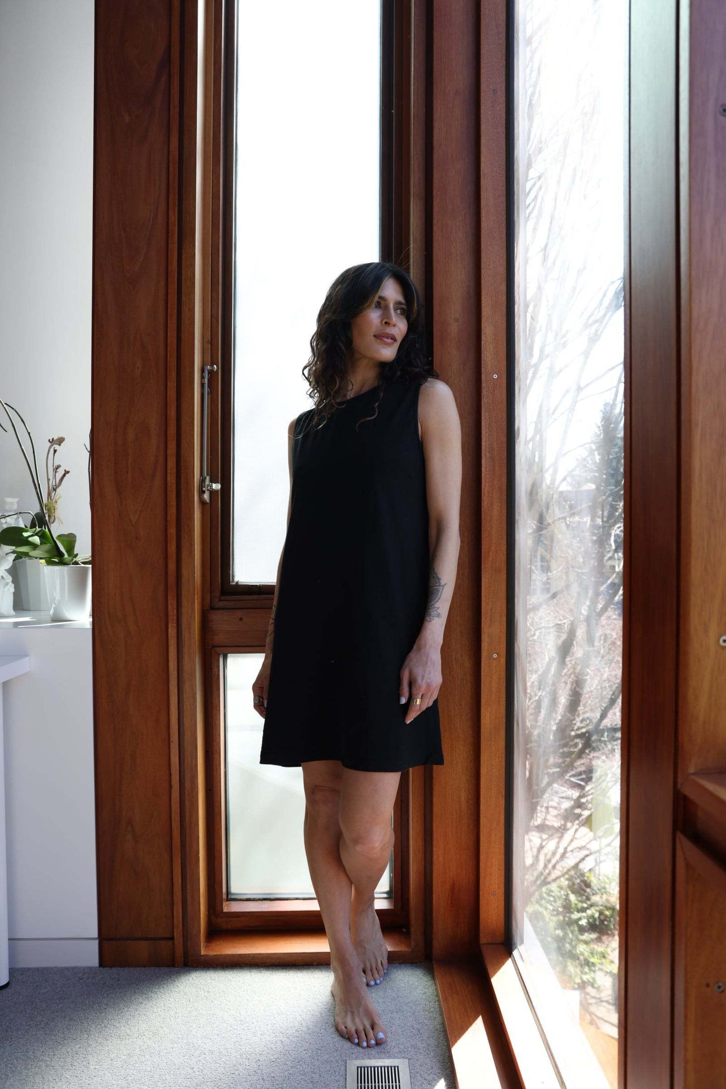 Moisture-wicking nightgown, black, size small, lifestyle