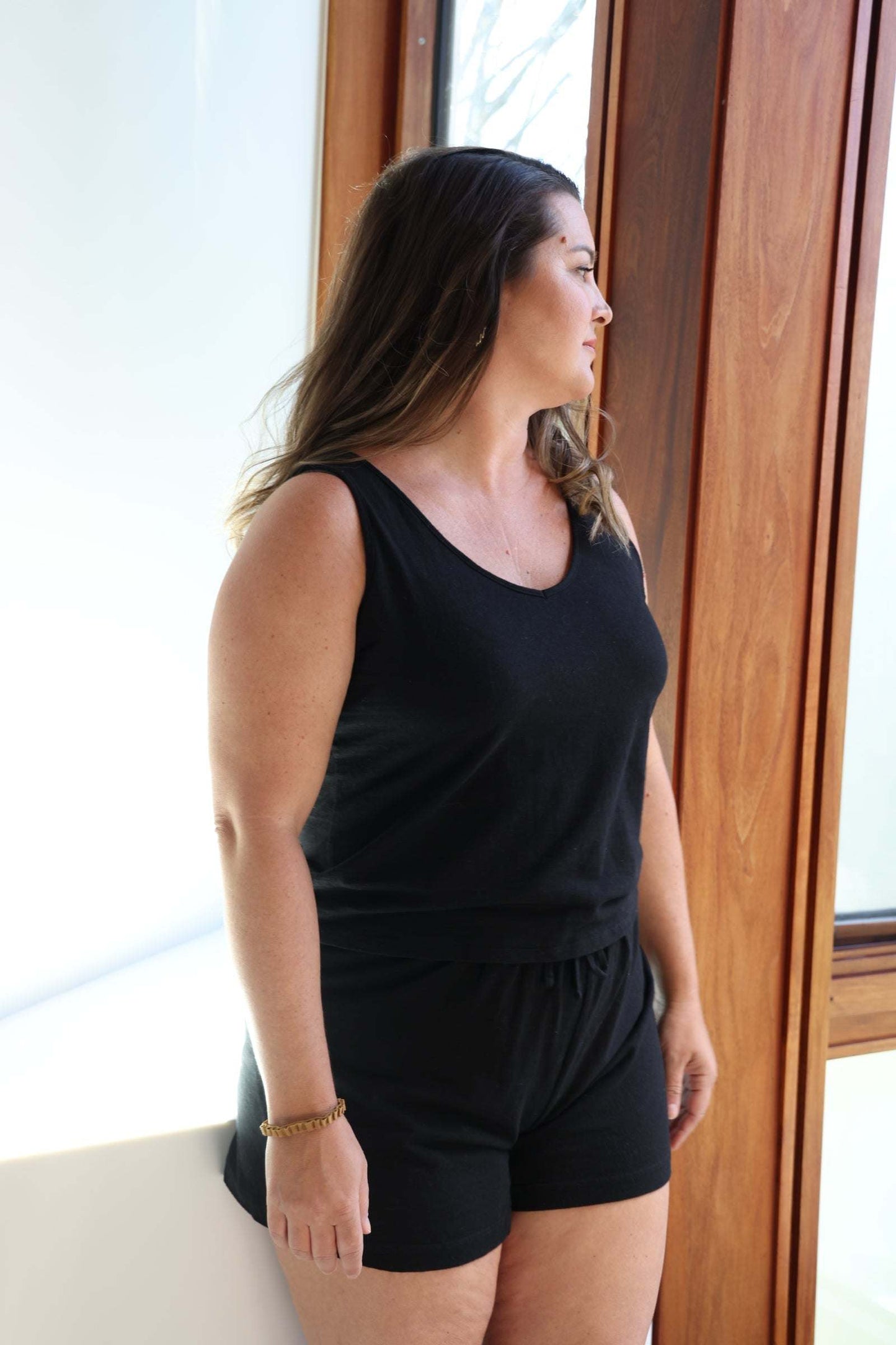 Vanessa Tank top and shorts PJs for night sweats lifestyle photo