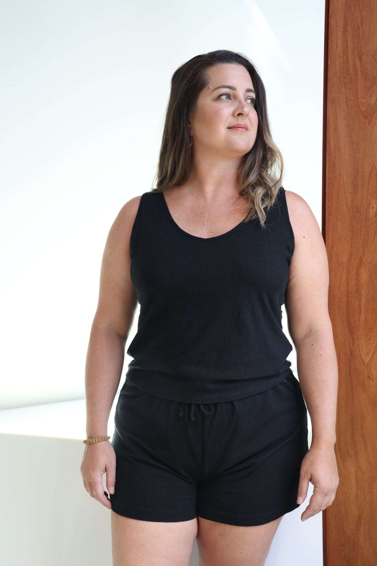 front view Vanessa pjs in black, size Large/extra large