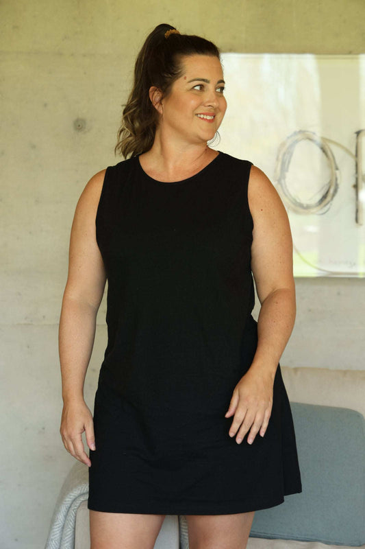 Moisture-wicking dress front view nightdress, black, size Large/extra Large