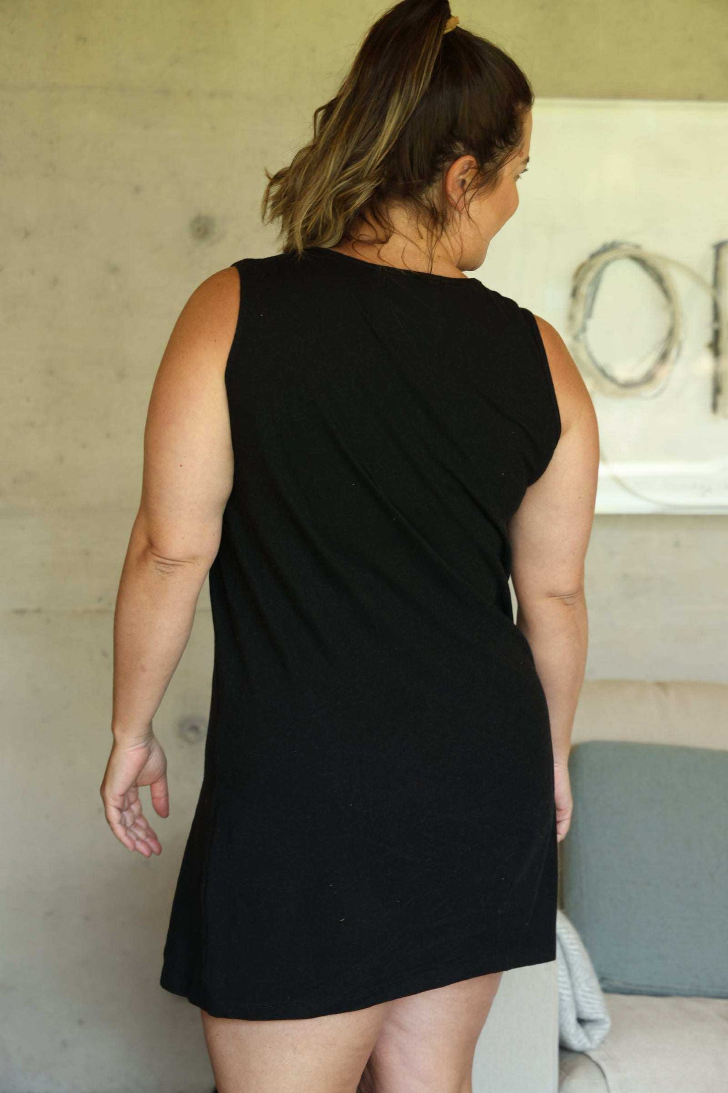 Moisture-wicking dress & pjs bundle back view of nighdress, black, size Large