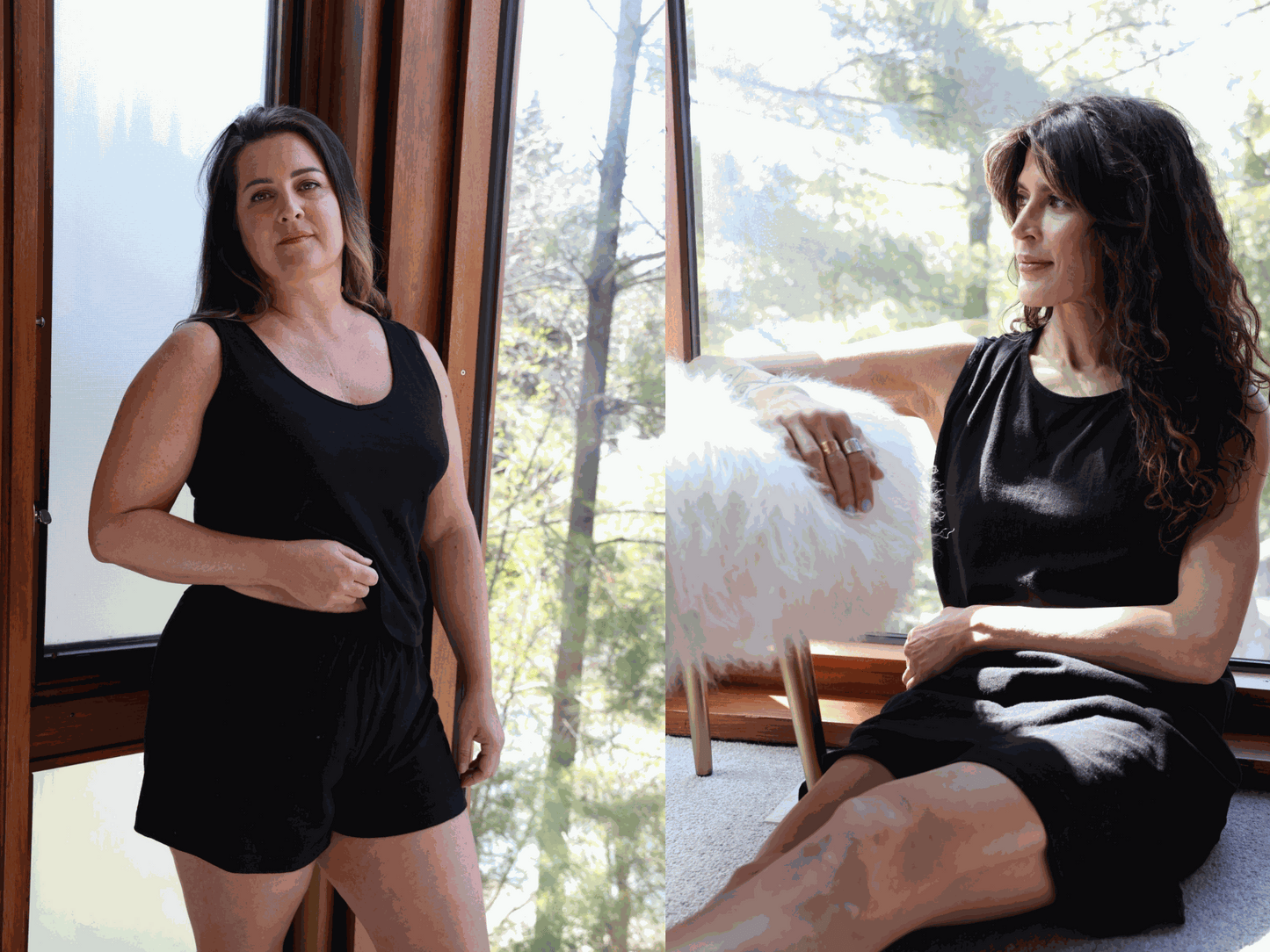 Moisture-wicking nightgown and pajamas bundle for night sweats, includes a black tank and shorts set and nightgown, ideal for comfort and style.