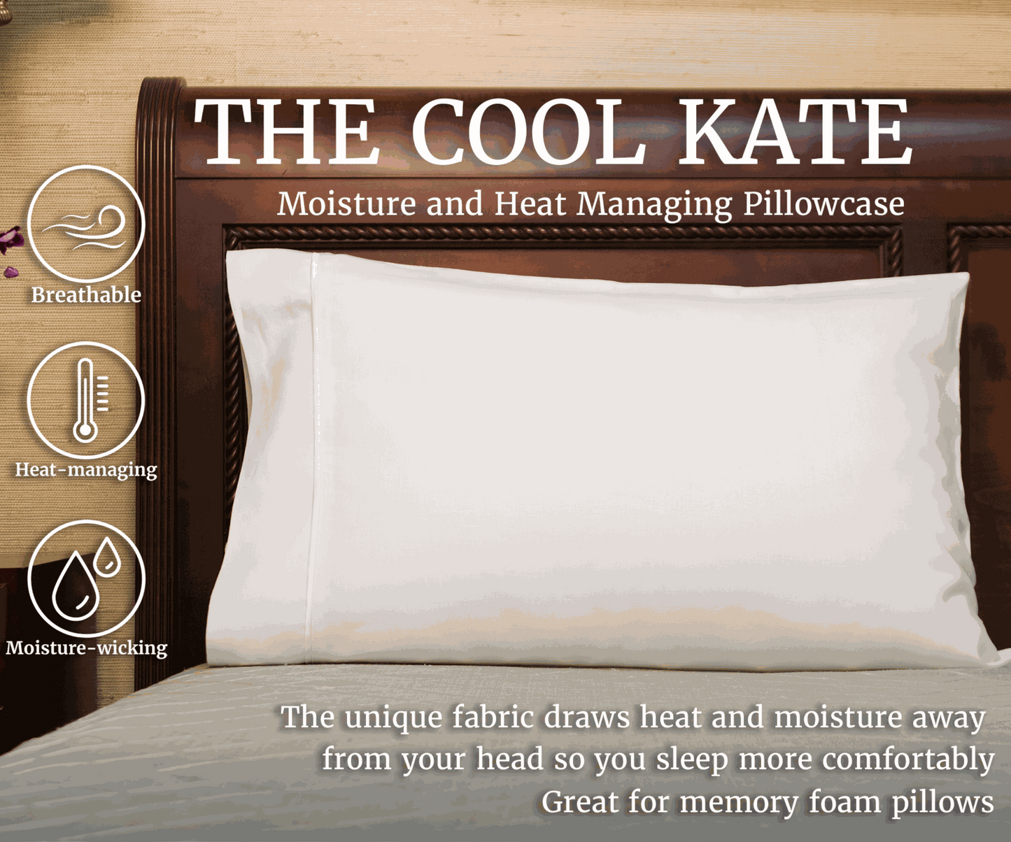 Moisture-wicking cooling pillowcase features