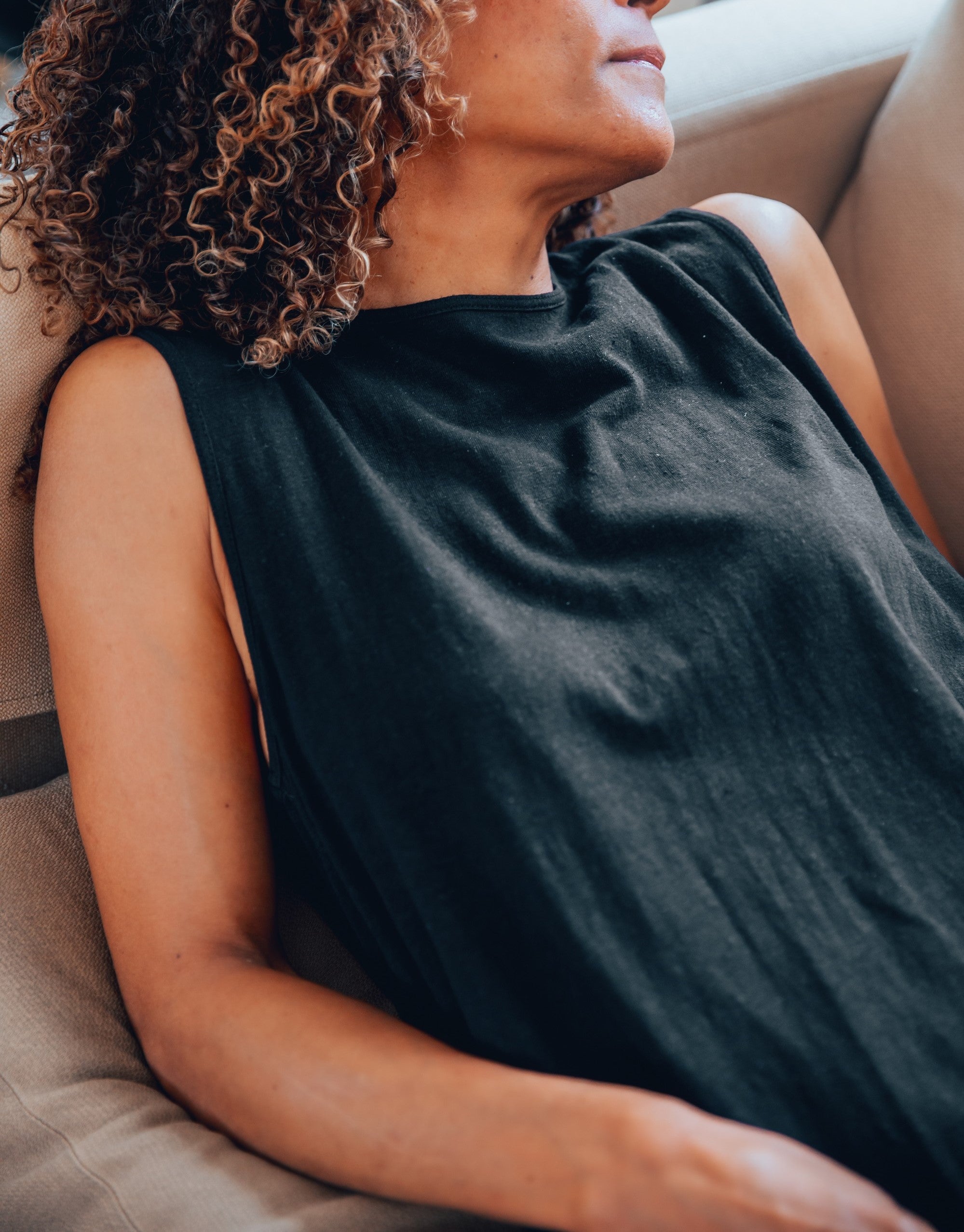 sleeping woman wearing a Simone nightgown