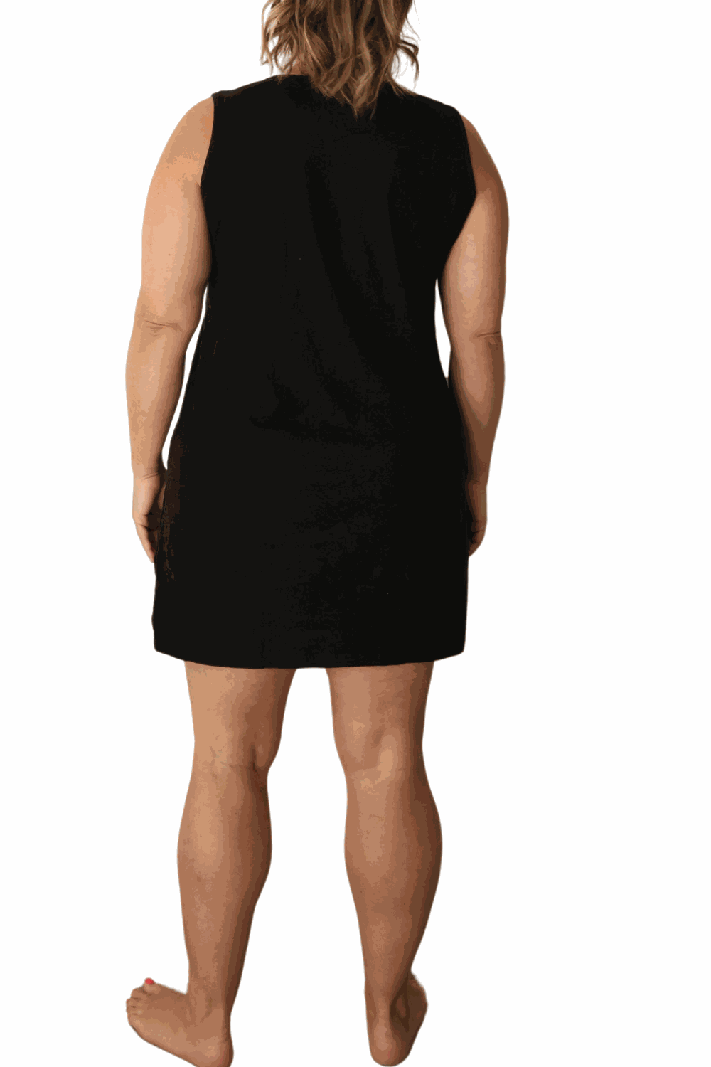 Moisture-wicking nightgown for night sweats, black, back view
