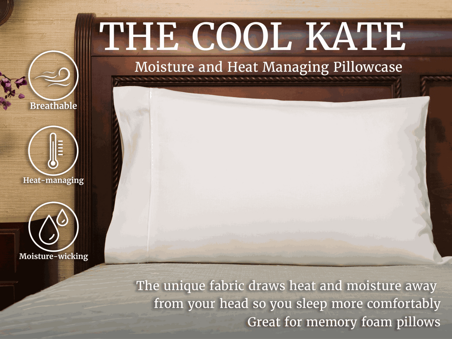 Moisture-wicking cooling pillowcase, with silk trim