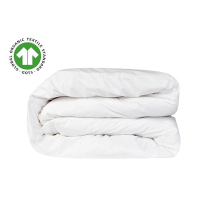 Essential Organic Percale Duvet Cover made from 100% GOTS-certified organic cotton with a crisp, breathable matte finish for a cool, cozy sleep.