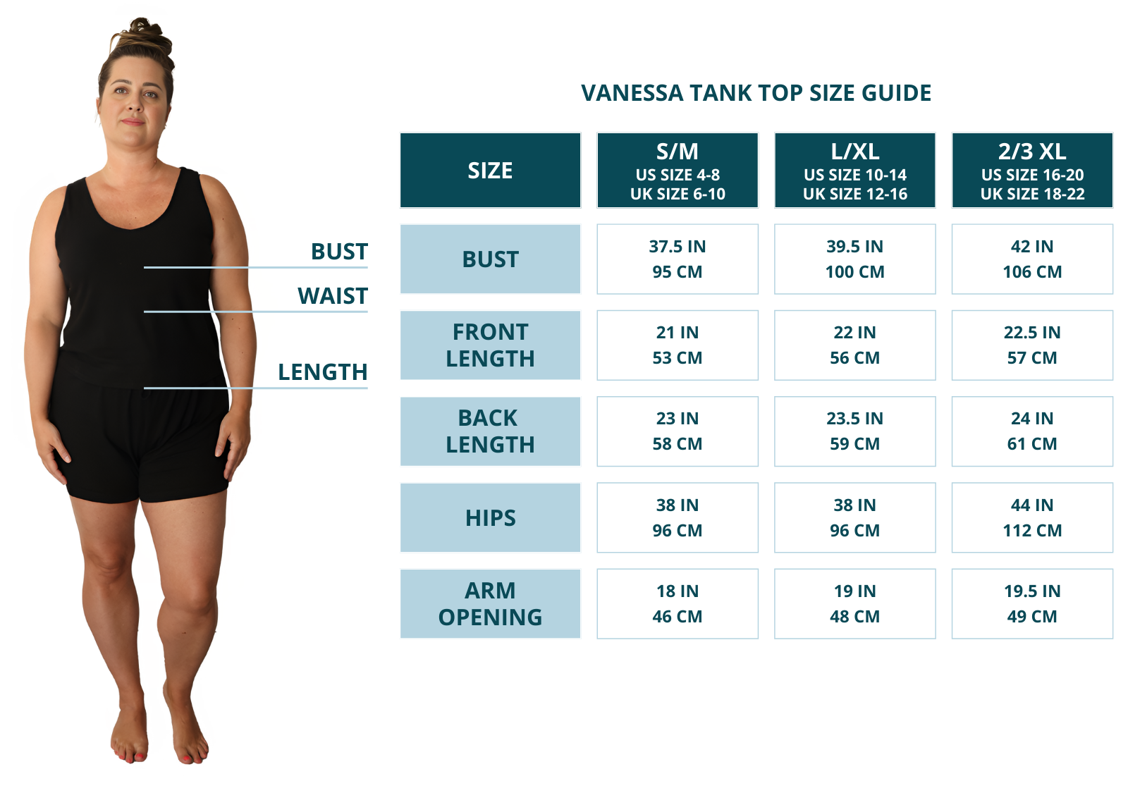 Vanessa Tank Top Size Guide