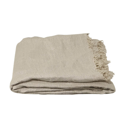 Soft linen throw blanket in neutral color, crafted from 100% flax linen, showcasing sustainable and stylish home decor.