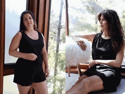 Moisture-wicking nightgown and pajamas bundle for night sweats, includes a black tank and shorts set and nightgown, ideal for comfort and style.