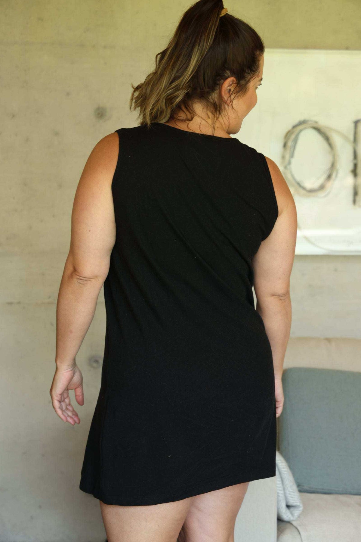 Moisture-wicking night gown & pjs bundle back view of night dress, black, size Large