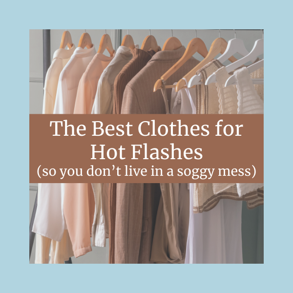 Hangers with clothes and text overlay on a light blue background