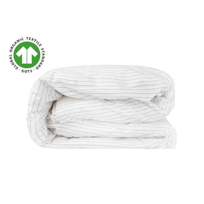 Folded blanket with GOTS logo on a white background